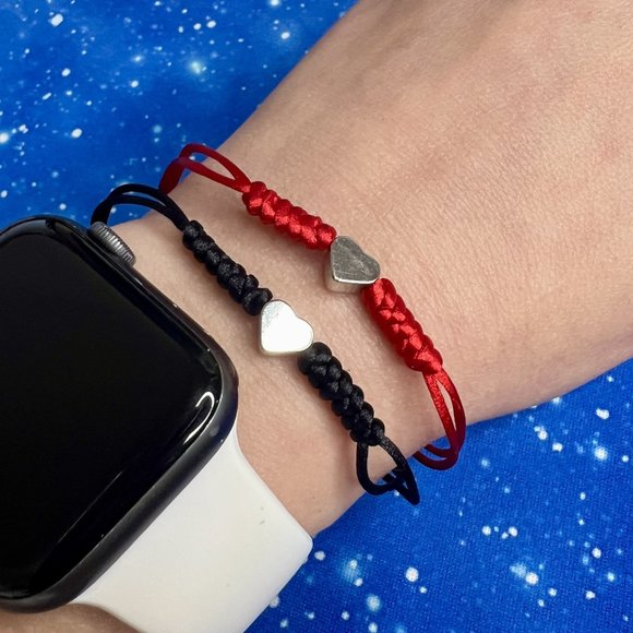 Minimalist Silver Heart Adjustable Slip Knot Black Rope Bracelet NEW - Picture 3 of 5